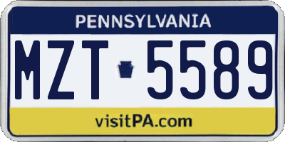 PA license plate MZT5589