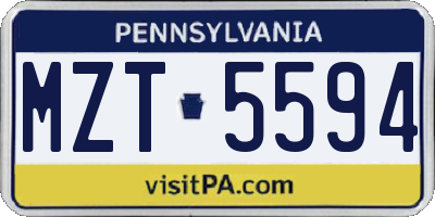 PA license plate MZT5594