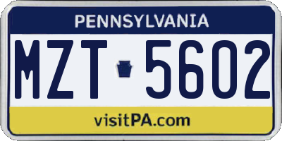 PA license plate MZT5602