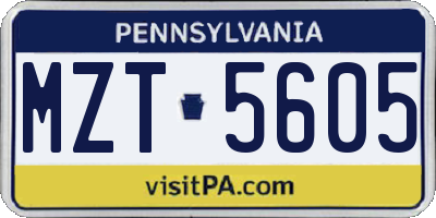 PA license plate MZT5605