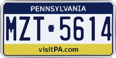 PA license plate MZT5614