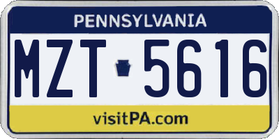 PA license plate MZT5616