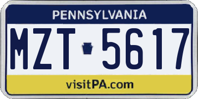 PA license plate MZT5617