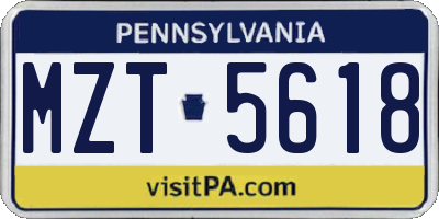 PA license plate MZT5618