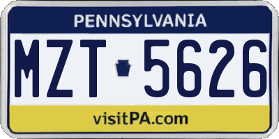 PA license plate MZT5626