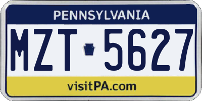 PA license plate MZT5627
