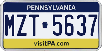 PA license plate MZT5637