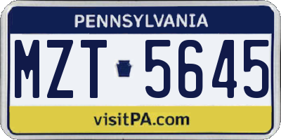 PA license plate MZT5645
