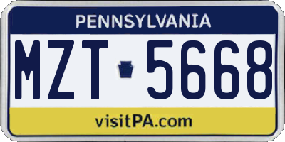 PA license plate MZT5668