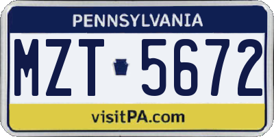 PA license plate MZT5672