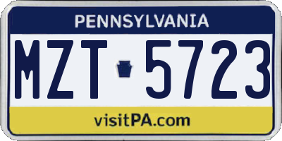 PA license plate MZT5723