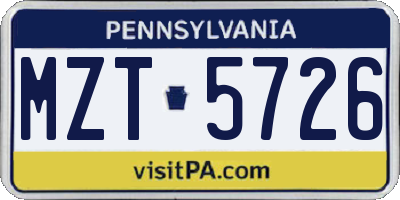 PA license plate MZT5726