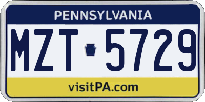 PA license plate MZT5729