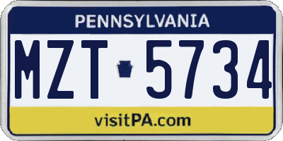 PA license plate MZT5734