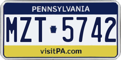 PA license plate MZT5742