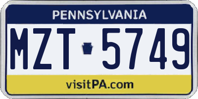 PA license plate MZT5749