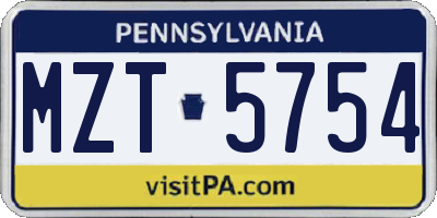 PA license plate MZT5754