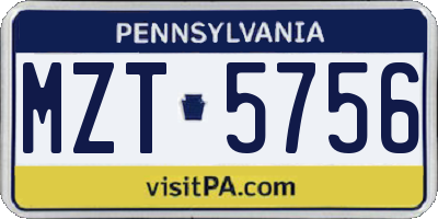 PA license plate MZT5756