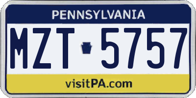 PA license plate MZT5757