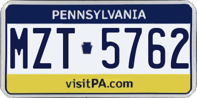 PA license plate MZT5762
