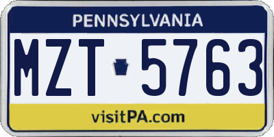 PA license plate MZT5763