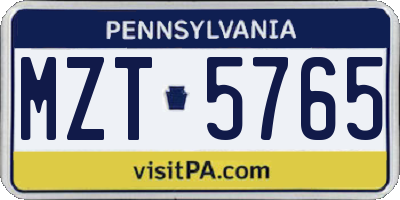 PA license plate MZT5765