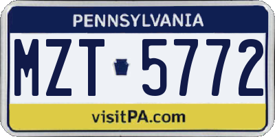 PA license plate MZT5772