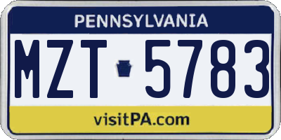 PA license plate MZT5783