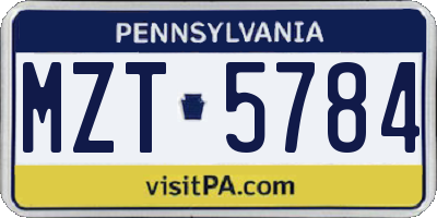 PA license plate MZT5784