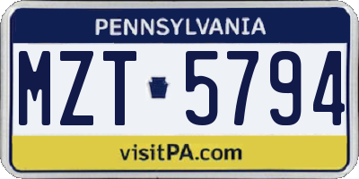 PA license plate MZT5794