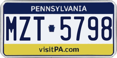 PA license plate MZT5798
