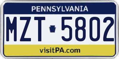 PA license plate MZT5802