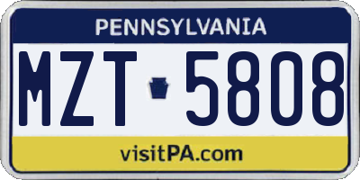 PA license plate MZT5808