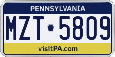 PA license plate MZT5809