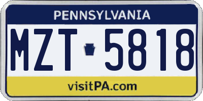 PA license plate MZT5818