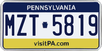 PA license plate MZT5819