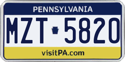 PA license plate MZT5820