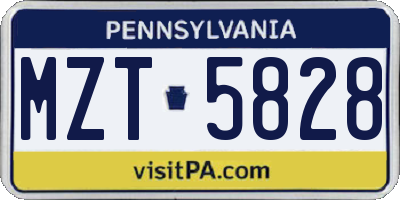 PA license plate MZT5828