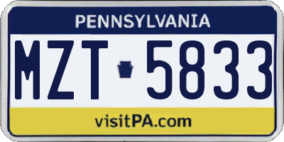 PA license plate MZT5833