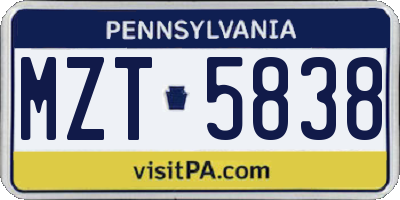 PA license plate MZT5838