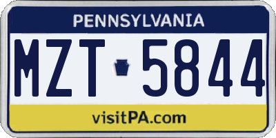 PA license plate MZT5844