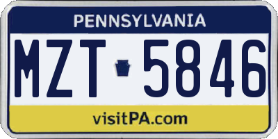 PA license plate MZT5846