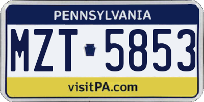 PA license plate MZT5853