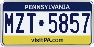 PA license plate MZT5857