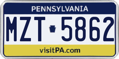 PA license plate MZT5862