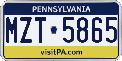 PA license plate MZT5865