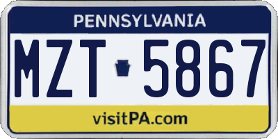 PA license plate MZT5867