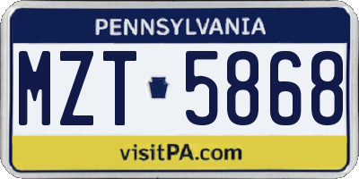 PA license plate MZT5868