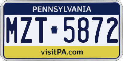 PA license plate MZT5872