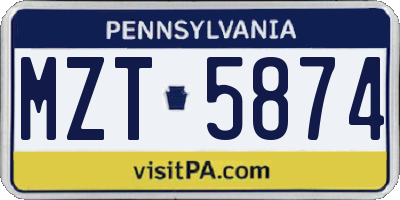 PA license plate MZT5874